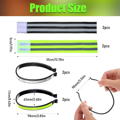 JJUNW 8Pcs High Visibility Reflective Bands & CyclingTrousers Clips for Arm, Wrist, Ankle & Leg – Adjustable Elastic Safety Straps for Night Running, Walking, Cycling