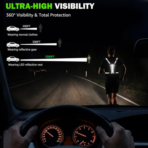 LED Reflective Vest Running Gear, 5 Colors Light Up Safety Vest | Rechargeable High Visibility Running Vest, Adjustable for Men Women. Ideal for Night Running, Walking, Cycling & Jogging. - color: Black