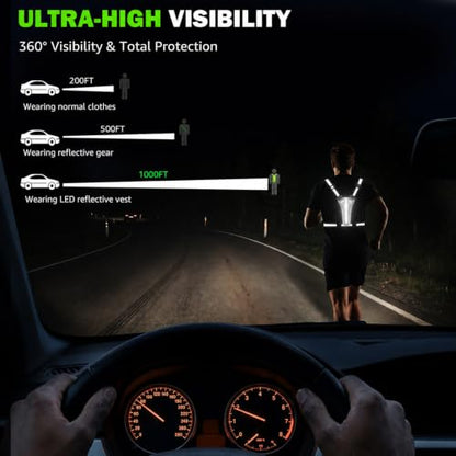 LED Reflective Vest Running Gear, 5 Colors Light Up Safety Vest | Rechargeable High Visibility Running Vest, Adjustable for Men Women. Ideal for Night Running, Walking, Cycling & Jogging. - color: Black