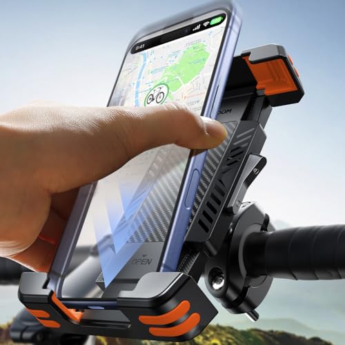 JOYROOM Bike Phone Holder [Hidden Tracker Storage] Phone Holder for Bike [1S Auto Lock] Phone Mount for Bike Bicycle Ebike Accessories Handlebar Phone Mount for All 5.8‘’-7.2" Phones, Orange - color: Orange