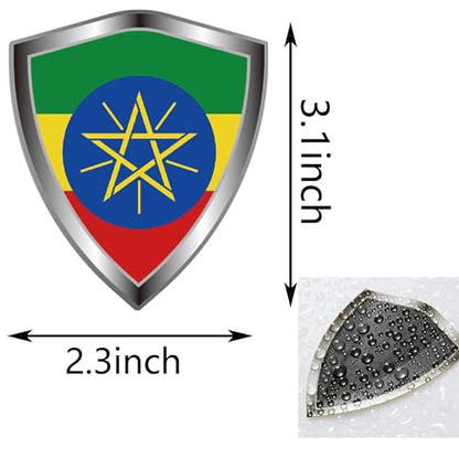Ethiopia Flag Decal Sticker - Ethiopian Flags Shield Shape Reflective Vinyl Car Stickers - for Car Window Bumper Laptop Waterproof Sticker (5Pcs) - color: Ethiopia