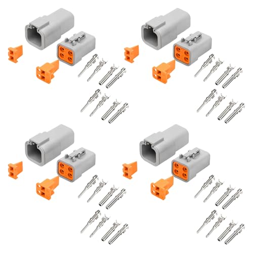 4 Set DTP Connector Kit, 4-Pin Waterproof Auto Electrical Wire Connector with Size 12 Stamped Contacts, 12-14 AWG Male and Female DTP Wiring Harness Plug for Car Truck Motorcycle - color: 4-Pin