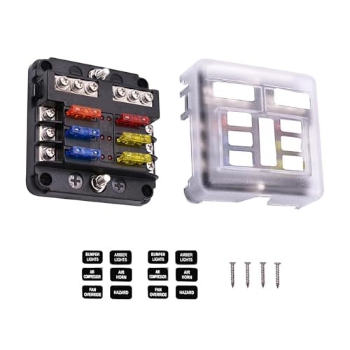 12 Volt Fuse Block, Waterproof 6 Way 12 Volt Fuse Box, ATO/ATC Marine Fuse Panel with LED Indicator Damp Proof Cover, Light Universal for Car Marine RV Truck