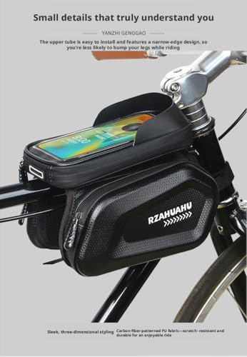 Waterproof Hard Shell Bike Frame Bag, Touch Screen MTB Front Tube Bag Cycling Phone Storage Pouch,Gift for Dad/Men