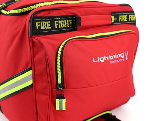 Lightning X Premium Rolling Firefighter Turnout Bunker Gear Bag w/Wheels, Retractable Handle, Fully Molded 3 Colors - color: Red