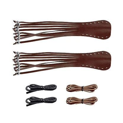 Motorcycle Lever Cover PU Leather Fringed Brake Clutch Covers Universal Grip Tassels Motorcycle Handlebar Covers with Skull Beads - color: Brown