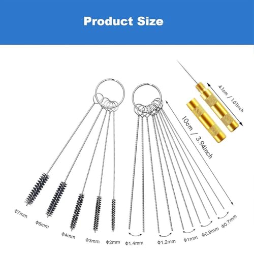 Carburetor Cleaning Kit,Stainless Steel Torch Tip Cleaner Set,Includes 1 Single Head Brush 10 Needles 5 Brushes 1 Case,for Motorcycle ATV Chainsaw & Welder Professional