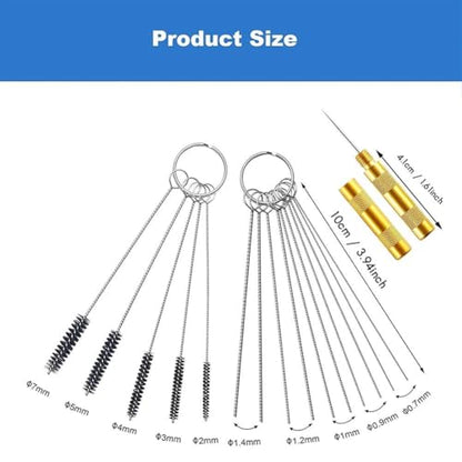 Carburetor Cleaning Kit,Stainless Steel Torch Tip Cleaner Set,Includes 1 Single Head Brush 10 Needles 5 Brushes 1 Case,for Motorcycle ATV Chainsaw & Welder Professional