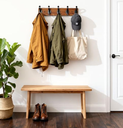 Coat Rack Wall Mount, Pre-Assembled 16" Coat Hooks with 5 Hooks, Heavy Duty Rustic Farmhouse Wood Plank Hooks for Hanging Hat, Clothes, Keys, Jacket, Purse - Door, Entryway, Mudroom - size: Pine wood - black hook