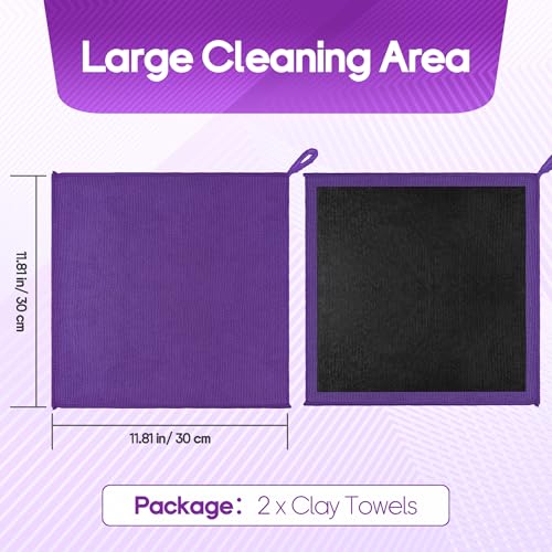 2PCS Clay Towel Auto Detailing, Clay Bar Towel Cloth Auto Detailing for Car (12 x 12 in) (Purple) - color: Purple