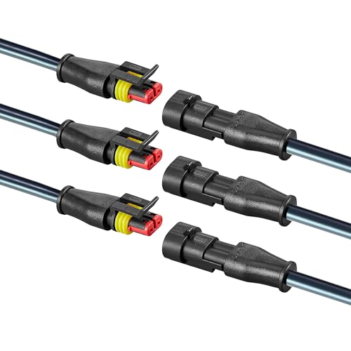 2Pin Connector,Injection Molded16 AWG Male and Female 2Wire Waterproof Connectors,IP67 Auto Electrical Wire Connectors for Car, Truck, Boat, (3Pack) - size: Injection Molding 2pin Connector
