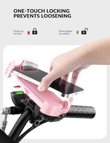 ROCKBROS Bike Phone Holder - Motorcycle & Scooter Mount, Adjustable, Shockproof, Security Lock, 4.7'-6.8' Phones 2-Pack (Handlebar Mount Pink + White) - color: 2 Pack - Handlebar Mount Pink + White