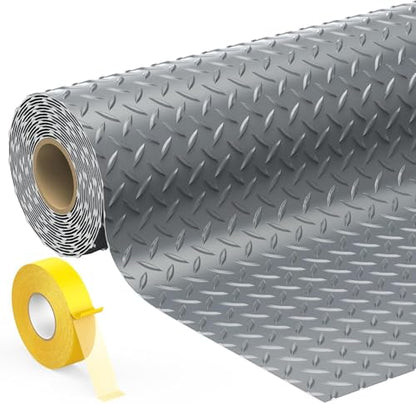 7.8 x 20 FT Garage Floor Mat for Under Car, 2.8mm Thick PVC Garage Flooring Roll, 156 SQFT Non-Slip Diamond Plate Surface, Waterproof & Wear Resistant for Mid-Size SUV, Sports Car