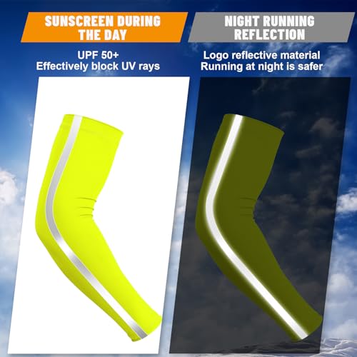 Funtery 6 Pairs UV Arm Sleeves for Men Women Sun Protection Cooling Arm Cover High Visibility for Basketball Outdoor Sports - style: Fluorescent Yellow