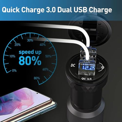 Hella Din Motorcycle USB Charger (NOT for Car Cigarette Socket) – Dual USB-A QC3.0 18W Waterproof Charger w/Switch & Voltmeter for BMW Ducati Triumph