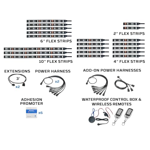 LEDGlow 20pc Advanced Million Color LED Motorcycle Accent Flexible Underglow Lighting Kit Compatible with Harley Davidson Sportster Models - Brake Lights Feature - Waterproof