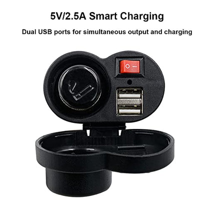 Motorcycle Cigarette Lighter with Switch Cigarette Butt Dual USB2.5A Waterproof Motorcycle Multi-function Charger