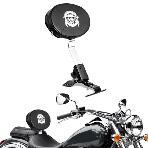 INNOGLOW Motorcycle Backrest - Adjustable Detachable Plug-In Driver Rider Backrest Black Back Rest Pad Fit for Harley Davidson Touring Electra Glide Road Glide Street Glide Road King - color: Style-1/Chrome Arm(with skull printed)