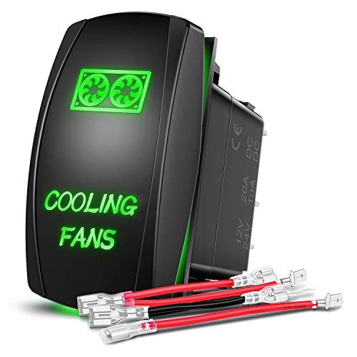 Nilight COOLING FANS Rocker Switch Led Light Bar 5Pin Laser On Off SPST switches 20A/12V 10A/24V Green with Jumper Wires Set for Cars Trucks RVs - color: Green, size: COOLING FANS