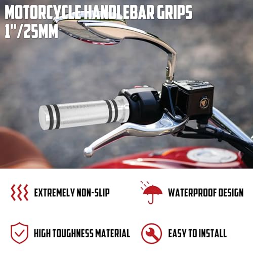 Motorcycle 1" Hand Grips Handlebar Grips Cable Throttle Fit for Harley Touring Street Glide Road King Road Glide Electra Glide Dyna Softail - color: #1 Chrome