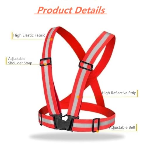 Reflective Vest, High Visibility Safety Vest Straps Reflective Gear for Night Running Walking Cycling for Men Women Kids - color: Red