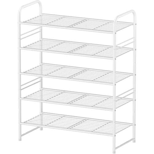 Simple Shoe Rack, 5 Tier Heavy Duty Metal Shoe Shelf 27 Inch Wide, White - color: White, size: 5 Tier(27 Inch)