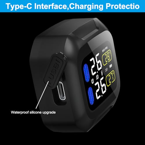 OBEST Upgrade Motorcycle TPMS Tire Pressure Monitor System with 2 External Sensors, USB Rechargeable IP67 Waterproof Motorcycle TPMS, LCD Display Motorbike Tyre Temperature Alarm