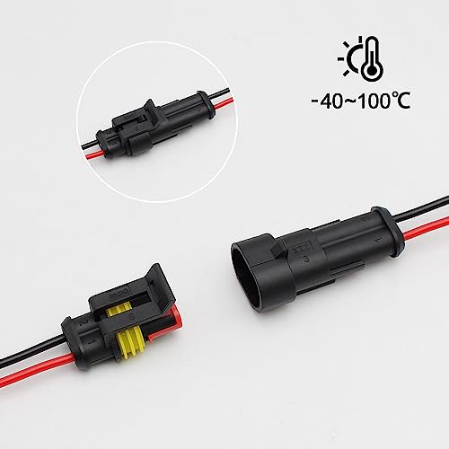 Waterproof 2 Pin Electrical Connector, 20AWG Male Female Wire Harness Plug, 1.5mm Series Automotive Marine Connector with 8cm Pigtail, for Car Truck Boat Motorcycle, 6 Pack