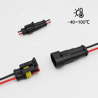 Waterproof 2 Pin Electrical Connector, 20AWG Male Female Wire Harness Plug, 1.5mm Series Automotive Marine Connector with 8cm Pigtail, for Car Truck Boat Motorcycle, 6 Pack