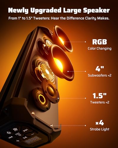 Ehaho 17-Inch UTV Sound Bar, 4-Speaker Bluetooth Golf Cart Speakers [RGB & Strobe Light] IP66 Waterproof ATV Speaker System, SXS SoundBar Compatible with Polaris RZR, CFmoto, Can-Am - size: 17IN