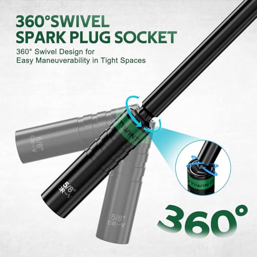 5/8" Swivel Magnetic Spark Plug Socket, 3/8 Inch Drive x 13 Inch Total Length Thin Wall Socket, 360 Degree Swivel, CR-V Steel, 12-Point Spark Plug Removal Tool with Enhanced Magnetic Design - size: 5/8 inch x 13 inch