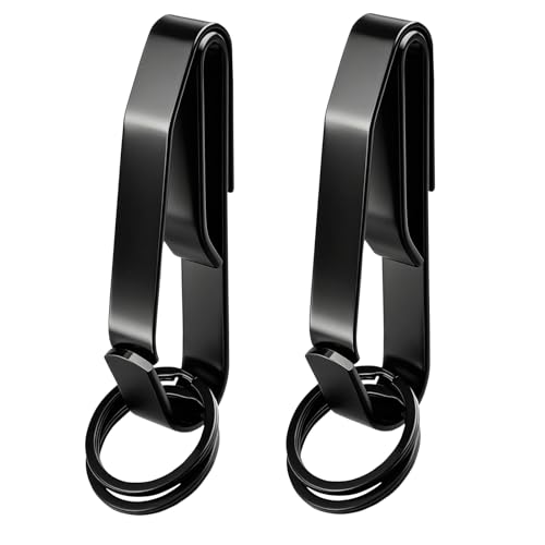 Azarxis Tactical Molle Key Ring Gear Clip Keychain Keeper Belt Hanging 360 Degrees Rotate Hook Holder - color: #01 Black - Single Side - 2 Pack