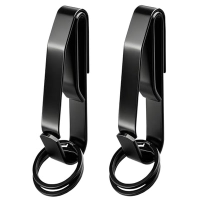Azarxis Tactical Molle Key Ring Gear Clip Keychain Keeper Belt Hanging 360 Degrees Rotate Hook Holder - color: #01 Black - Single Side - 2 Pack
