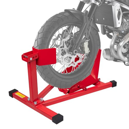 Motorcycle Front Tire Chock, Adjustable Motorcycle Wheel Chock, 1500 lbs Heavy Duty Wheel Stand for 17"- 21" Wheels, Motorbike Front Chock Trailer Stand(Red) - size: 1500lbs for 16"-21" Wheels（triangle）