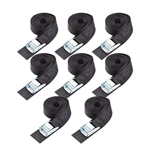 Cartman 1" x 15'Lashing Straps with Adjustable Cam Buckle Cargo Tie Down with Protective Pad, 8 Pack, Black - color: Black, size: 8 PK