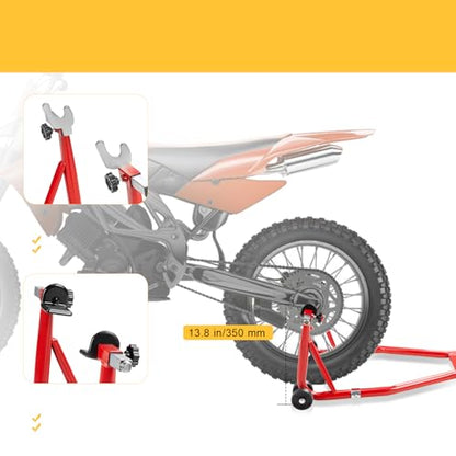 850 lbs Motorcycle Stand Lift Front & Rear Combo, Universal Adjustable Motorcycle Paddock Stands with Wheels, Heavy Duty Bike Lift Stand for Maintenance, Storage & Repair, Red