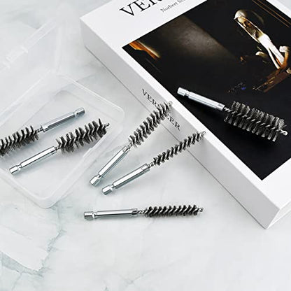 6 Pcs Stainless Steel Bore Brush Set with 1/4" Hex Shank Twisted Wire Bristles, Different Sizes (8, 10, 12, 15, 17, 19mm) for Rust and Tube Cleaning