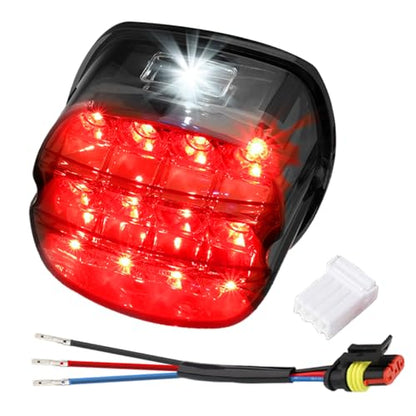 Smoked LED Tail Light 3 Wire Motorcycle Rear Brake Running License Plate Light Compatible with Harley Dyna Street Bob Fat Bob Softail Electra Glide Road King Touring (Grid Smoke) - color: Grid Smoke