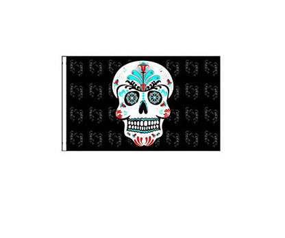6 ft. Sugar Skull Safety Flag with 1/4" White Pole & Mounting Bolt ATV Rhino UTV Motorcycle