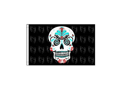 6 ft. Sugar Skull Safety Flag with 1/4" White Pole & Mounting Bolt ATV Rhino UTV Motorcycle