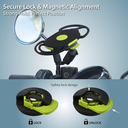 Bone Moto Tie Connect Kit 3 - Mirror Stem, Magnetic Motorcycle Phone Mount, Detachable & 360° Rotatable, Heavy Duty & Shock-Absorbing Scooter Phone Holder for 4.7"–7.2" Smartphones (Mirror Mount) - style: Motorcycle - Mirror Stem