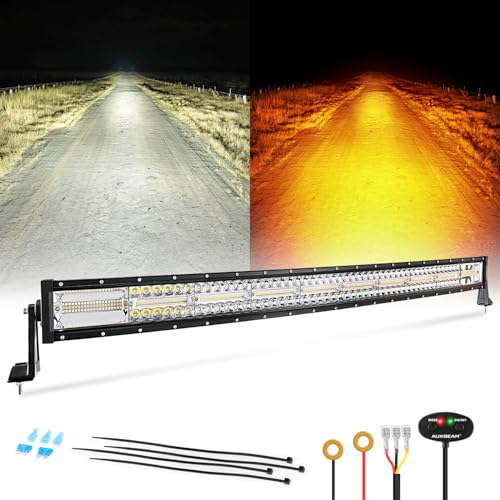 Auxbeam 6 Modes Amber White Series, 42 Inch 240W Curved LED Light Bar, Strobe Warning Flashing Dual Color Fog Light, Spot Flood Combo Off-Road Auxiliary Lighting, for Pickup Truck 4WD Jeep - color: 42" Curved