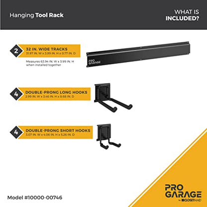 ClosetMaid ProGarage 2-Pack Garage Storage Tool Organizer Racks, Black | 8 Double Hooks, Heavy Duty, 32” W - style: Tool Storage