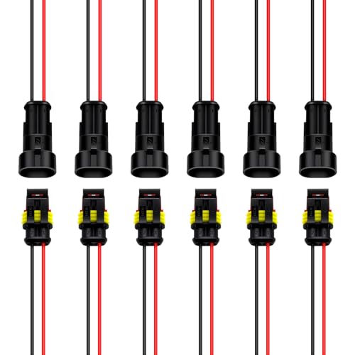Waterproof 2 Pin Electrical Connector, 20AWG Male Female Wire Harness Plug, 1.5mm Series Automotive Marine Connector with 8cm Pigtail, for Car Truck Boat Motorcycle, 6 Pack