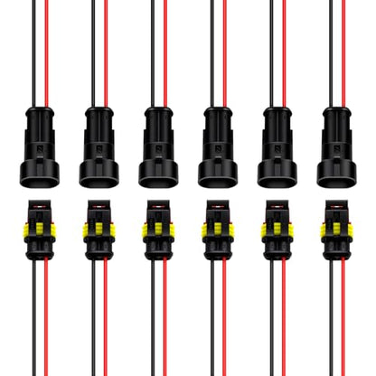 Waterproof 2 Pin Electrical Connector, 20AWG Male Female Wire Harness Plug, 1.5mm Series Automotive Marine Connector with 8cm Pigtail, for Car Truck Boat Motorcycle, 6 Pack