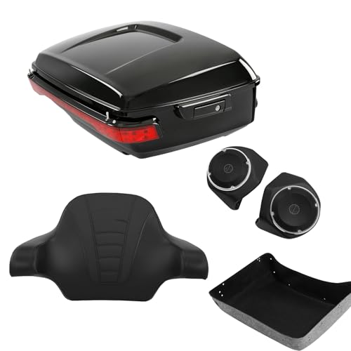 TCMT King Motorcycle Trunk Box Wrap Around Backrest Rear Speakers Tail Light Fit for Harley 2014-2025 Trunk Touring CVO Road King Road Glide Street Glide Electra Glide - color: Set G