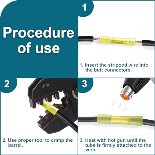 60PCS Heat Shrink Butt Connectors, Insulated Waterproof Butt Connectors 12-10 AWG for Wiring, Marine, Automotive (Yellow) - size: 12-10 AWG (60 pcs)