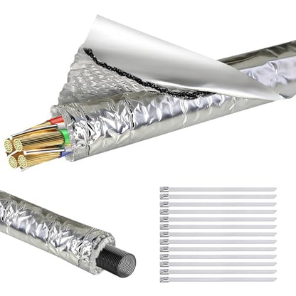 Self-Adhesive Automotive Heat Shield Sleeve, 1/2" x 39" Aluminum Heat Shield Wrap for Wiring, Hoses, Pipes & Exhaust Lines - Includes Stainless Steel Ties (Silver) - size: 1/2" I.D. x 39in
