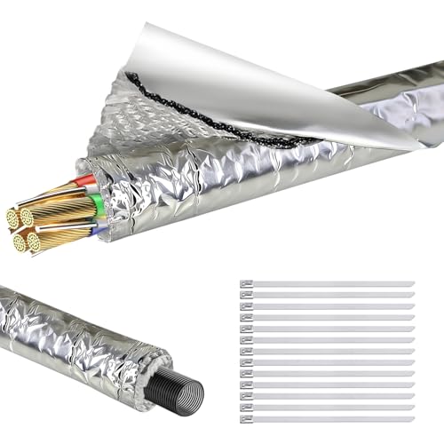 Self-Adhesive Automotive Heat Shield Sleeve, 3/4" x 39" Aluminum Heat Shield Wrap for Wiring, Hoses, Pipes & Exhaust Lines - Includes Stainless Steel Ties (Silver) - size: 3/4" I.D. x 39in
