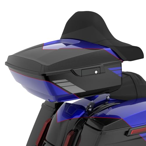 Advanblack 2025 Road Glide King Tour Trunk Pack Black Latch Wrap-Around Backrest Compatible with 1997-2025 Harley Touring Road Glide, Street Glide, Electra Glide (Blue Streak) - color: Blue Streak